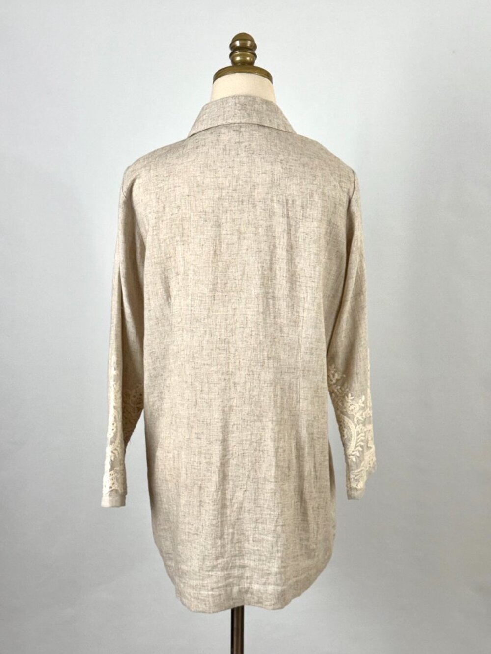 Soft Surroundings Embroidered Lace Button Down Tunic Linen Rayon Beige Relaxed - Picture 5 of 9